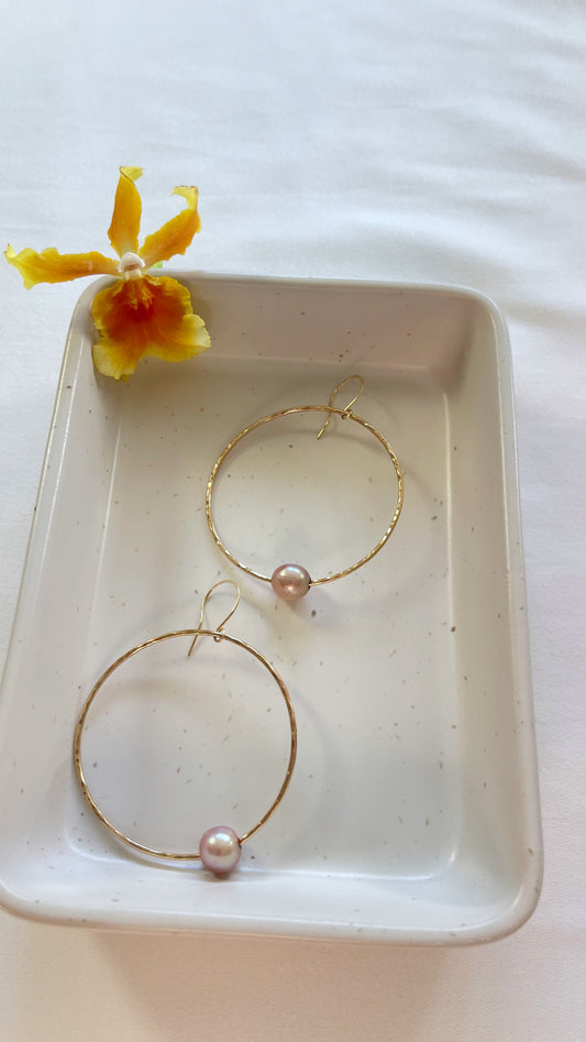 Edison pink pearl hoops