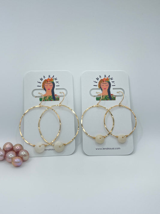 Wire wrapped Puka Shell Hoops